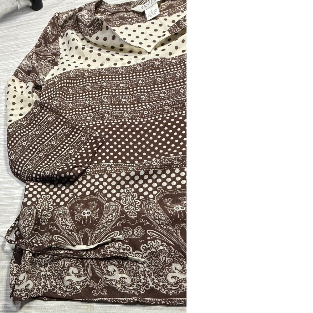 Allison Taylor Womens Large Brown Paisley Polka Dot Mixed Print Blouse NWT - Picture 5 of 8
